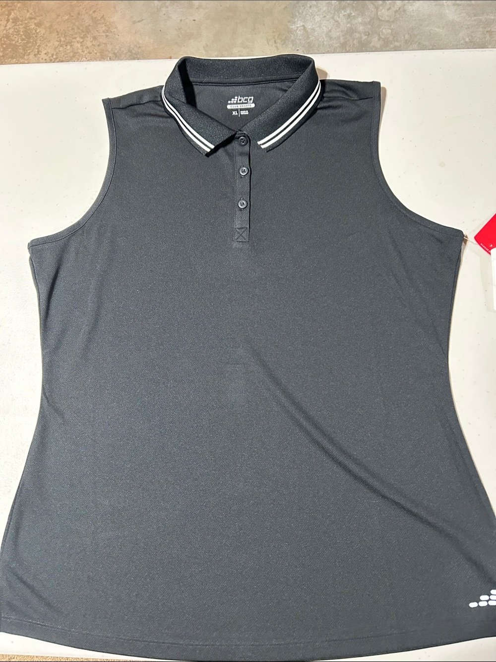 bcg Black Sleeveless Polo Tank with Striped Collar great for golf